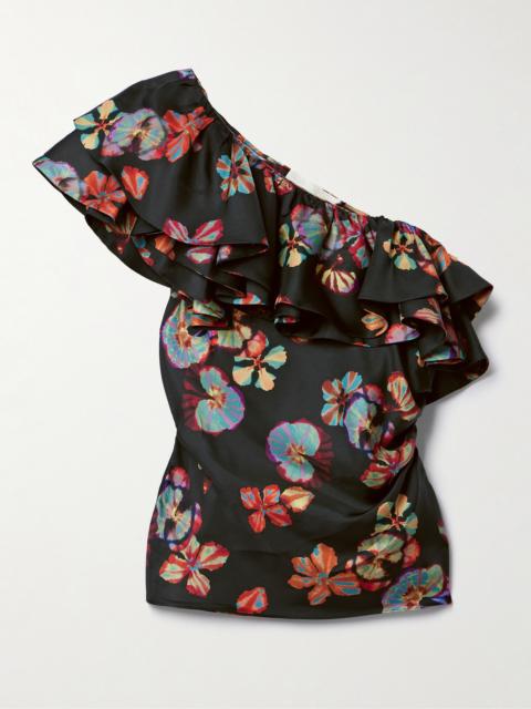 Adaleigh One-shoulder Floral-print Silk-satin Twill Top