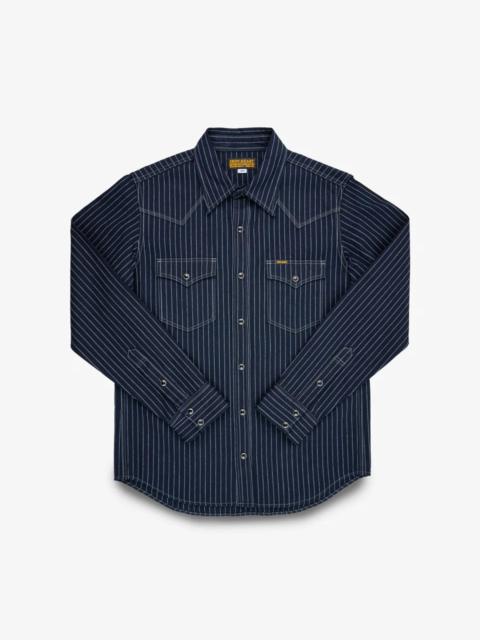 IHSH-424-IND 8.5oz Herringbone Stripe Western Shirt - Indigo