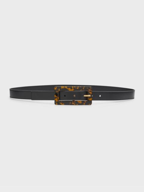 Smooth Leather Belt With Rectangular Buckle