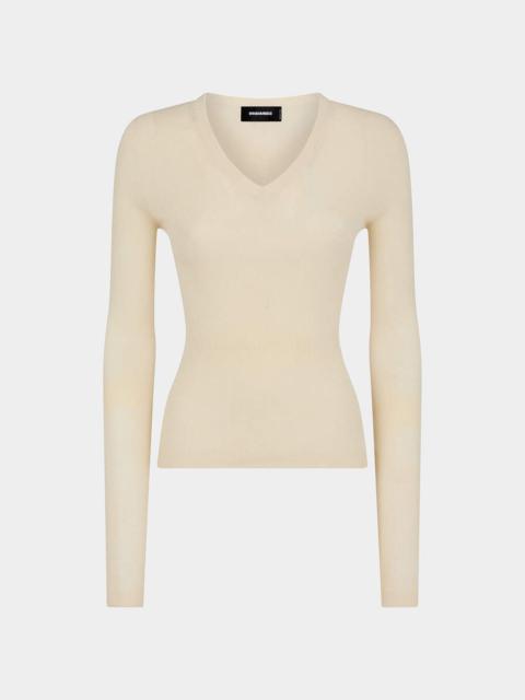 RIBBED V COLLAR PULLOVER