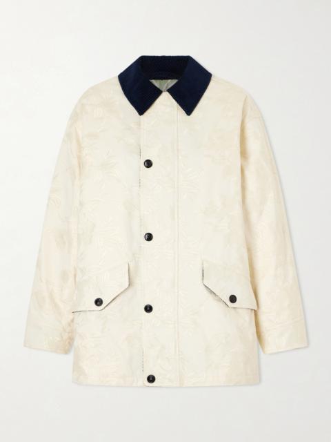 Truffle Corduroy-trimmed Floral-jacquard Cotton-twill Jacket