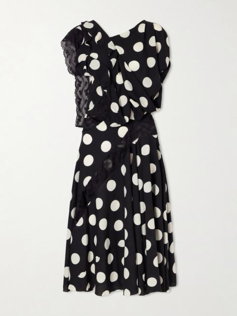 Lace-trimmed Polka-dot Georgette Midi Dress