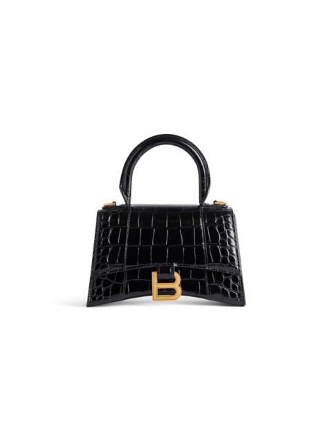 Women's Hourglass Xs Handbag Crocodile Embossed in Black