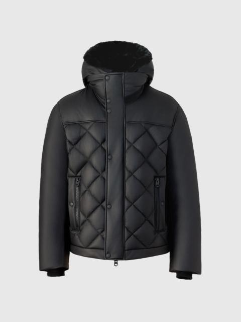 CASH Diamond-Quilted Leather Jacket With Shearling Hood