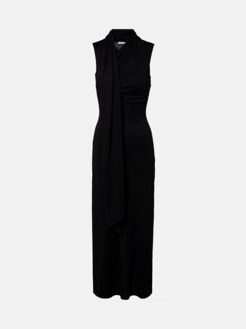 Tie-neck jersey midi dress