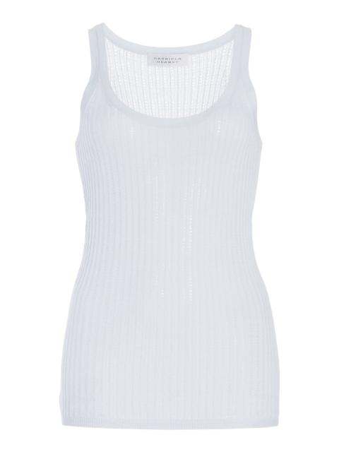 Nevin Pointelle Knit Tank Top in Light Blue Cashmere Silk