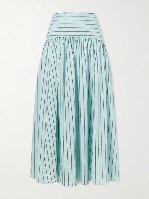 Procida Pleated Striped Cotton-blend Poplin Midi Skirt