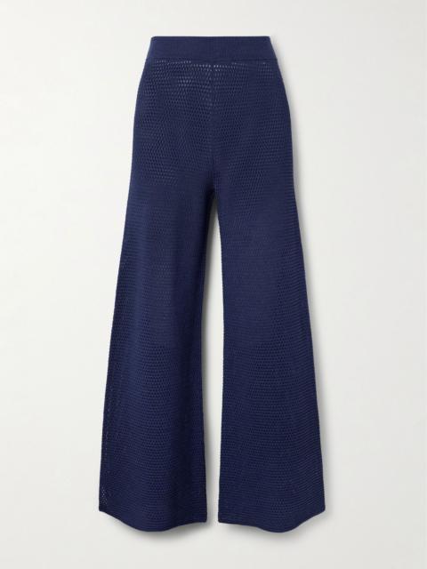 Bayadere Goeland open-knit cotton-blend wide-leg pants Navy
