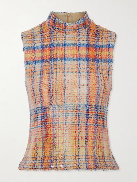 Piper Checked Sequined Mesh Turtleneck Top