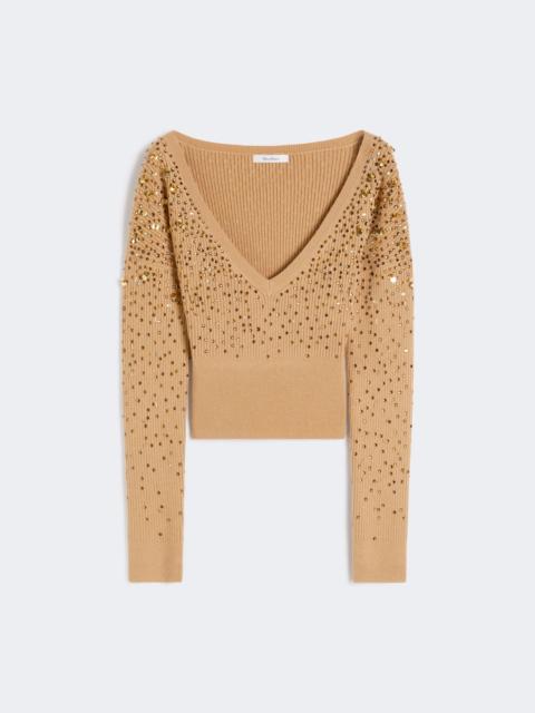 Wool and cashmere V-neck sweater - CAMEL