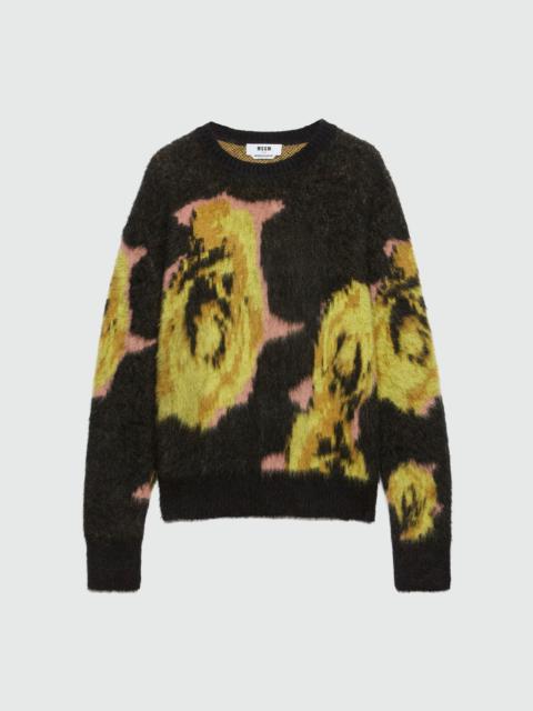 Black "Underground pixelled roses" blended wool mohair sweater
