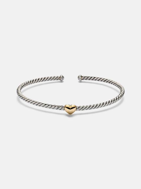 Micro Cable Flex® Heart Station 14kt gold (585/1000) and 925 sterling silver bracelet