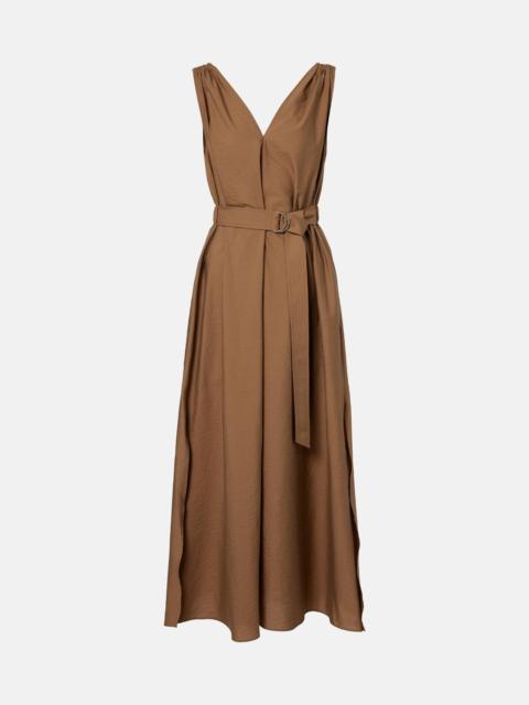 Belted cotton-blend midi dress