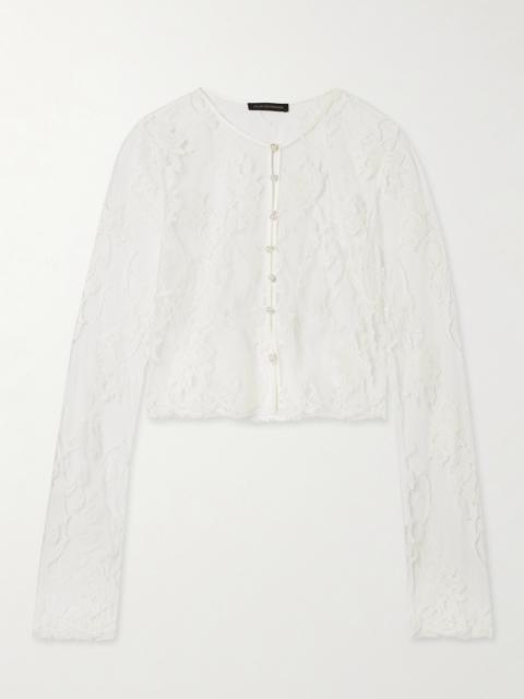 Dominique Cropped Faux Pearl-embellished Cotton-blend Lace Top