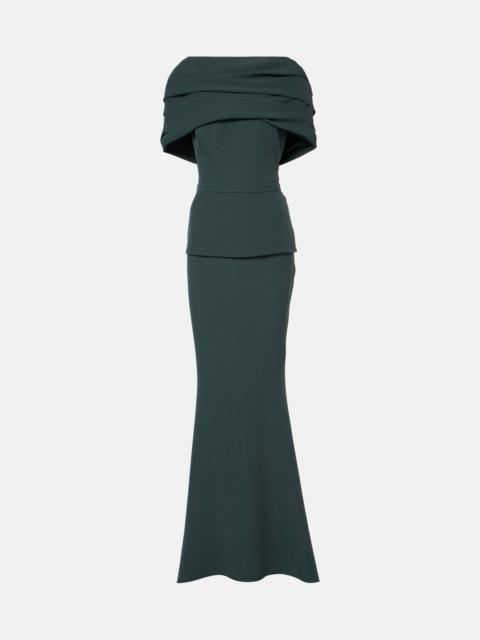 Pleated caped crêpe gown