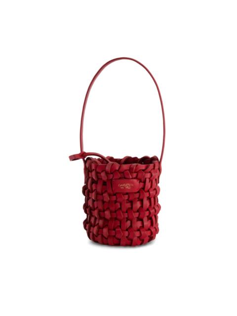 woven lambskin bucket bag