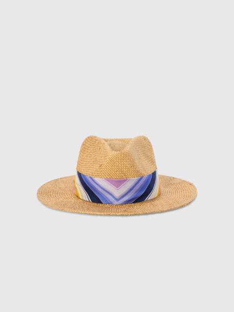 Straw hat with silk ribbon