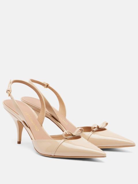 Bow-detail patent leather slingback pumps