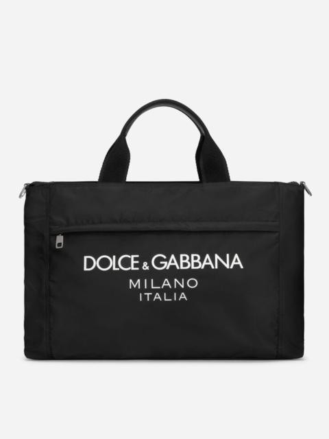 Nylon holdall with rubberized logo
