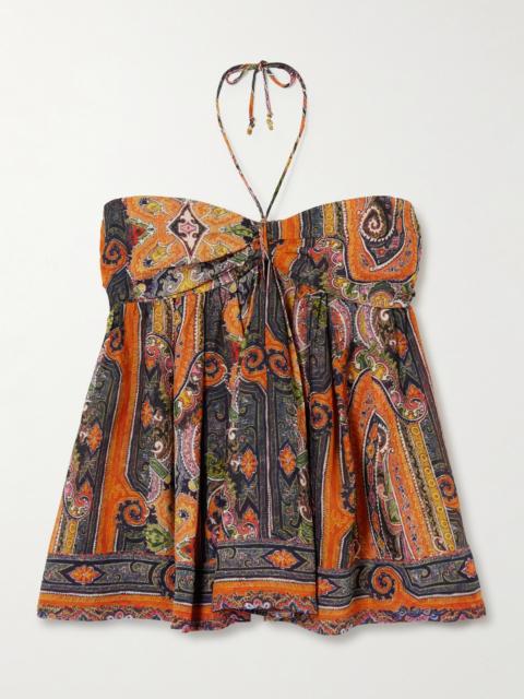 Yickia Tiered Printed Silk-voile Halterneck Top