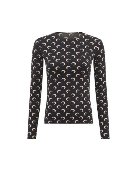 Moon Printed Jersey Second Skin Crewneck Top