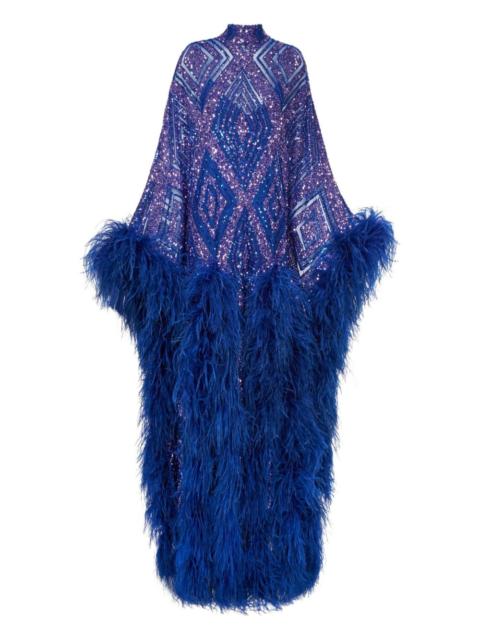 Casta Diva Follies sequin feather maxi dress