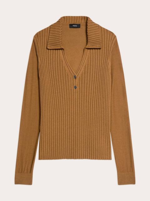 Ribbed Wool Collared Polo Sweater