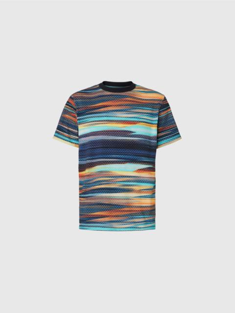 Cotton crewneck T-shirt with slub zigzag print