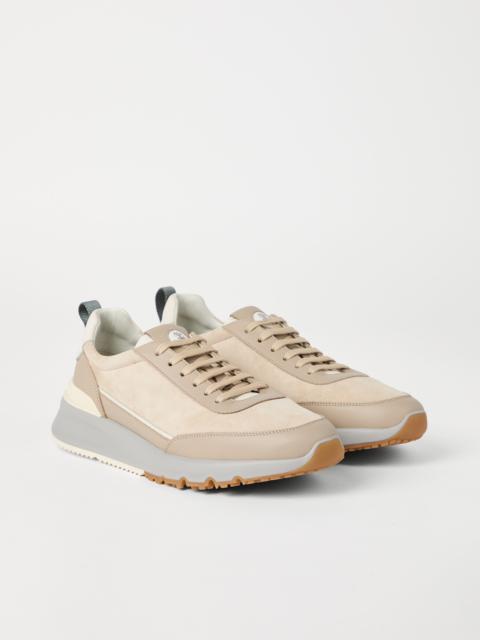 Washed suede and semi-polished calfskin runners