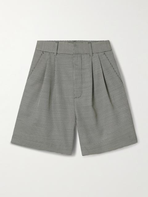 Carrie Pleated Houndstooth Wool-blend Shorts