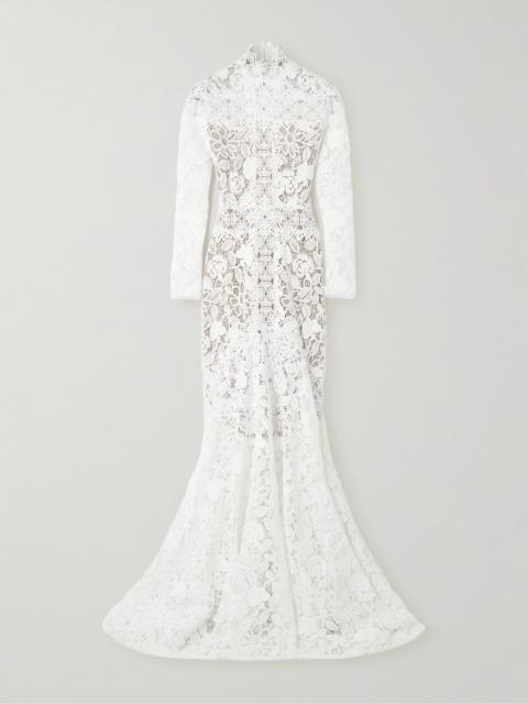 Alessa Cutout Corded Lace And Tulle Turtleneck Gown