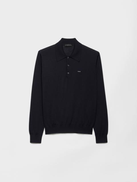 Long-sleeved superfine wool polo sweater