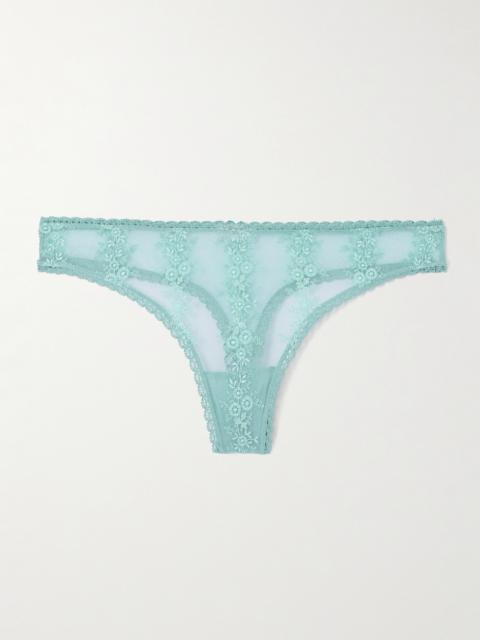 Fleur Du Sel Ressac Embroidered Stretch-tulle Thong