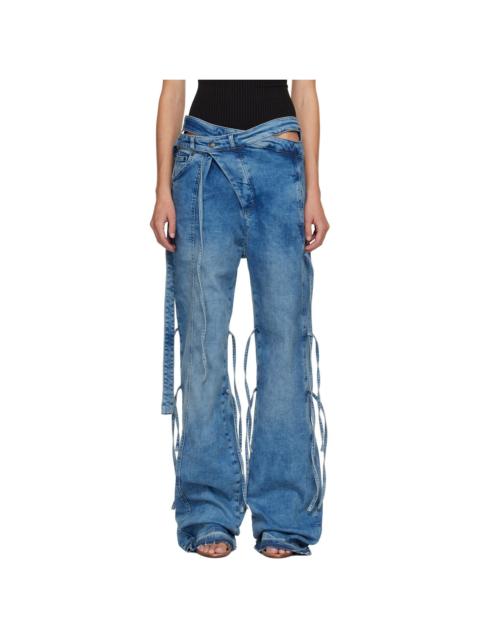 Blue Strappy Signature Wrap Jeans