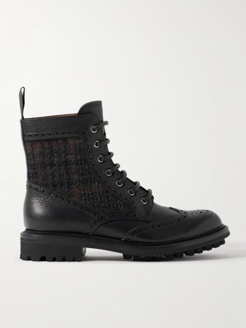 Jacquard-paneled Leather Ankle Boots