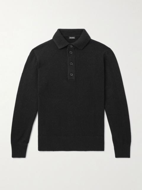 Slim-Fit Wool and Cashmere-Blend Polo Shirt Black