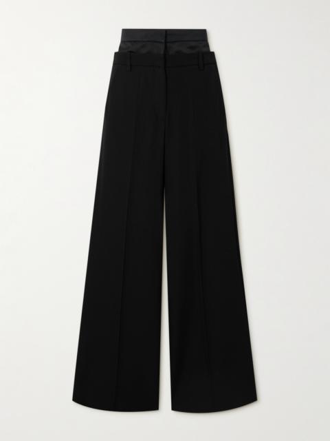 Satin-trimmed Grain De Poudre Wool Wide-leg Pants
