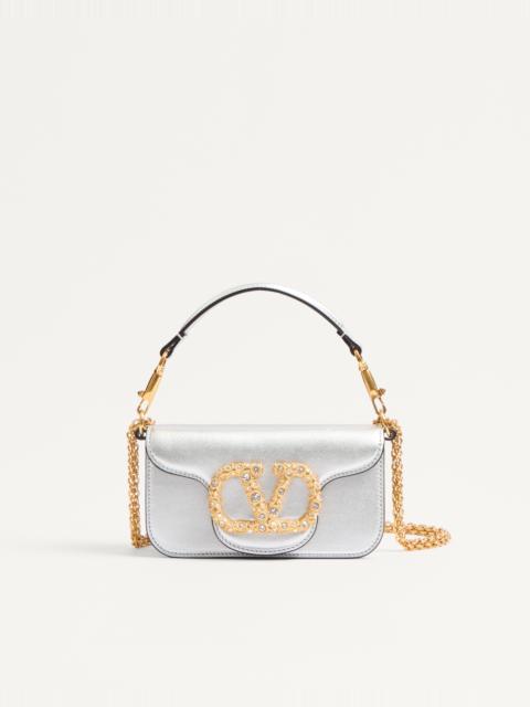 VALENTINO GARAVANI LOCÒ SMALL SHOULDER BAG IN LAMINATED CALFSKIN WITH JEWEL LOGO