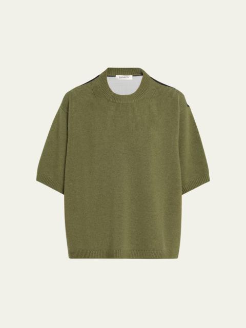 Short-Sleeve Sheer Back Sweater