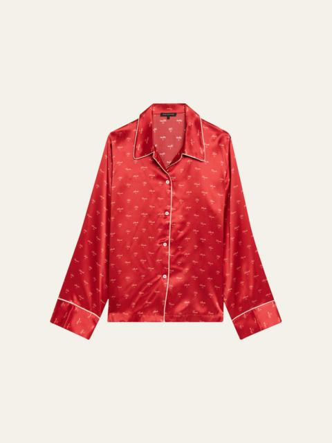 Kiss-Print Silk Lounge Nightshirt