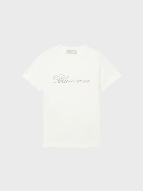 JERSEY T-SHIRT WITH BLUMARINE LOGO EMBROIDERY IN RHINESTONES