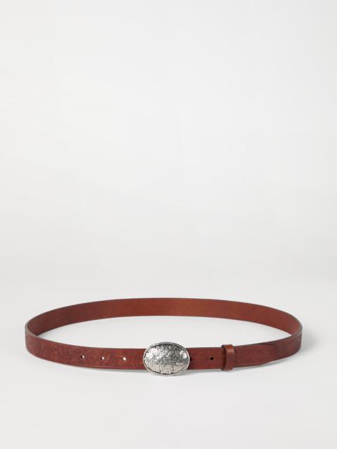 Leaf motif calfskin belt with braided metal buckle