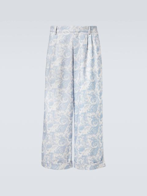 Printed cotton-blend wide-leg pants
