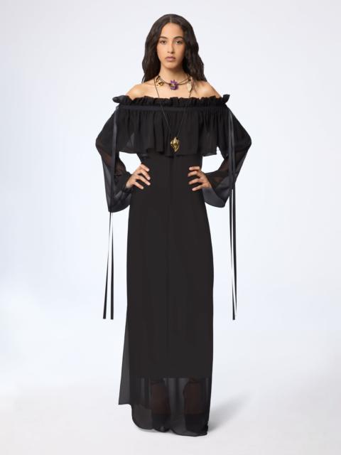Black Long Silk Dress With Bow Details