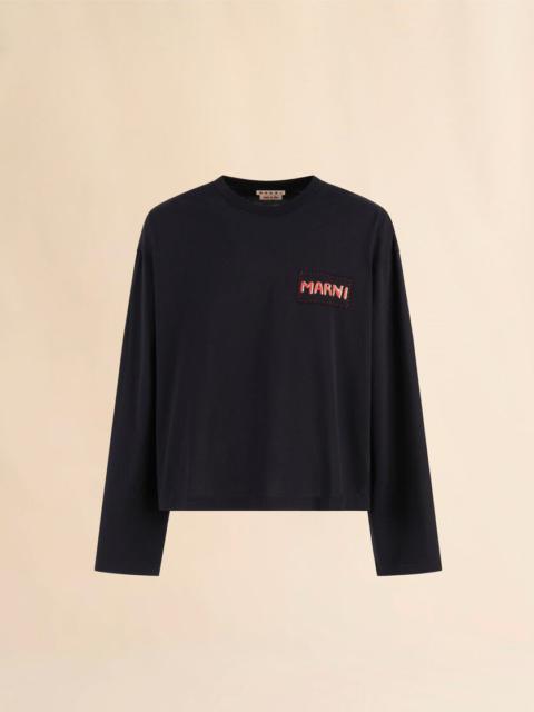 BLACK OVERSIZED JERSEY COTTON T-SHIRT WITH MARNI LABEL