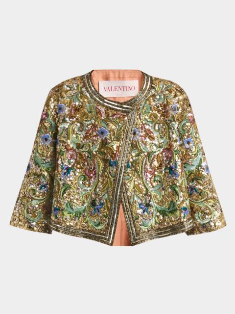 Floral Sequin Caplet Jacket