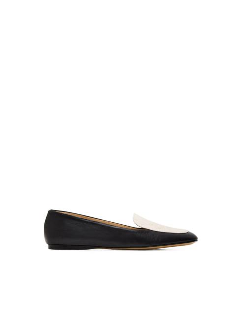Aveda Flat Loafer in Black & Ivory Leather & Snakeskin