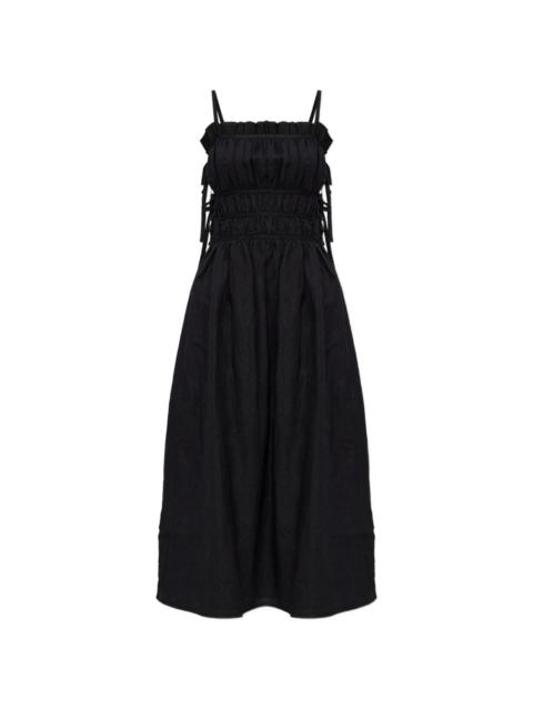 ruffled tie midi dress