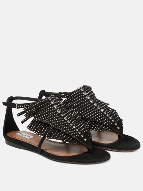 Embellished suede thong sandals