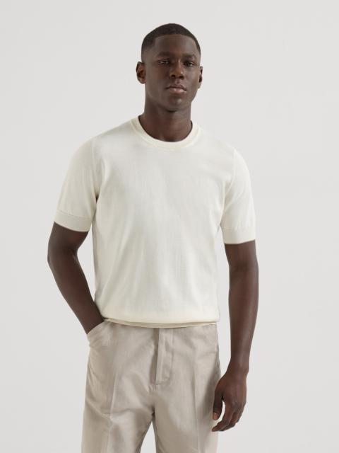 Cotton lightweight knit T-shirt with contrast details